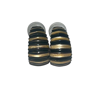 vintage oversized striped hoop black and gold earrings